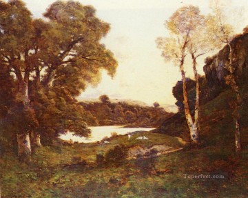 Francés de 1819 a 1916 Cabras pastando junto a un lago Barbizon paisaje Henri Joseph Harpignies Pinturas al óleo